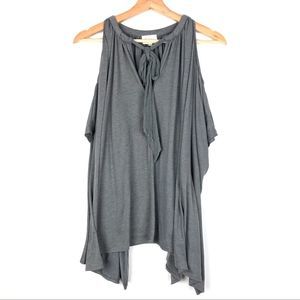 ANTHROPOLOGIE DELETTA Tulay Top XS/S cold shoulder gray bow t610